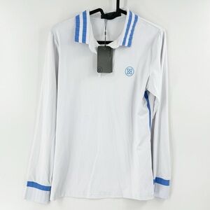 NWT G/FORE LIGHTWEIGHT LONG SLEEVE POLO GOLF TOP SIZE MEDIUM WHITE/BLUE FLAW